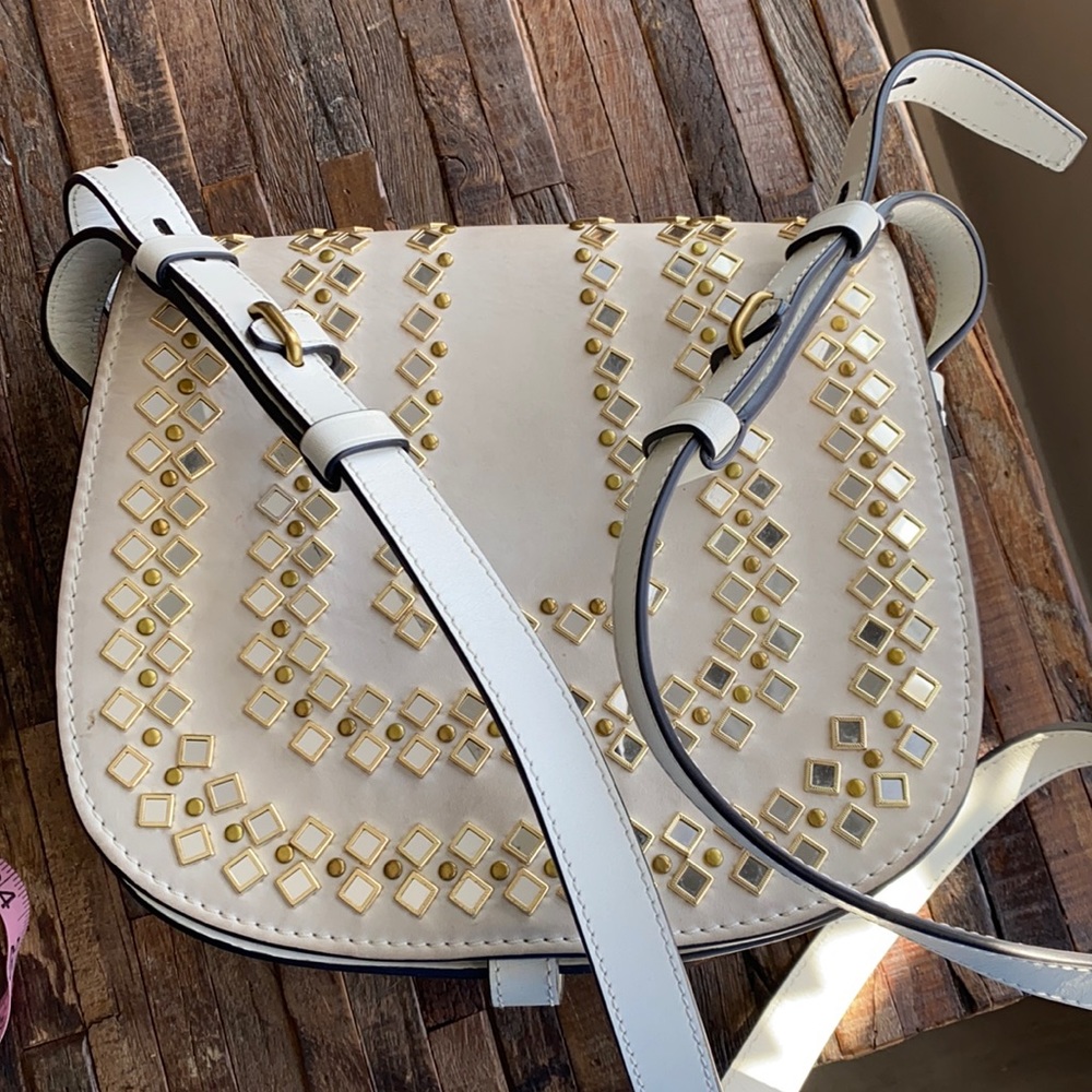 COPY - COPY - Tory Burch Medium White Embellished Saddle Crossbody